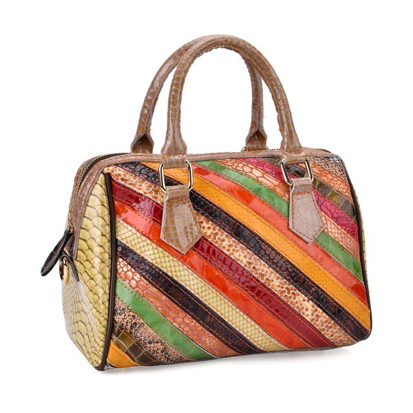 Chaos by Elsie Crossbody-Tasche aus echtem Leder, Multicolor mit glänzender Krokoprägung im Streifenmuster, RFID-Schutz und Mini-Taschenlampe, 26x14x19 cm image number 7