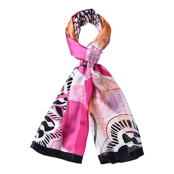 LA MAREY: Bedruckter Schal aus 100% Maulbeerseide, Blumenmuster, inkl. Geschenkbox, Pink-Orange image number 3