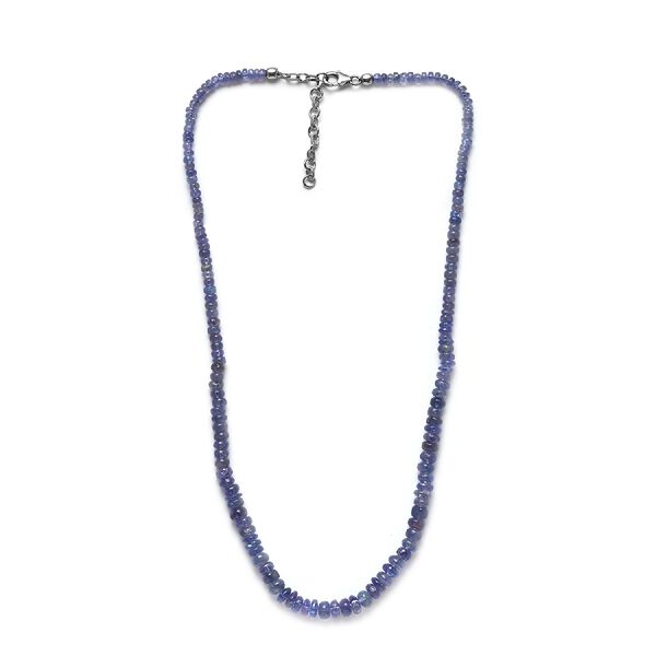 Tansanit-Halskette, ca. 45 cm lang, 925 Silber rhodiniert