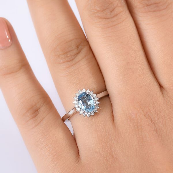 LUXORO AAA Santamaria Aquamarin, Wei&szlig;er Diamant Ring 585 Gold (Gr&ouml;&szlig;e 17.00) ca. 1,22 ct image number 2