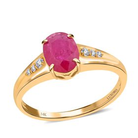 AAA Natürlicher Mosambik-Rubin, Weißer Diamant Ring 585 Gold (Größe 16.50) ca. 1,40 ct