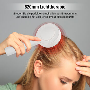 BEAUTECH Kopfhaut-Massageb&uuml;rste mit rotem Therapielicht und 3 Massagestufen, 22x8,5x6 cm, Wei&szlig;