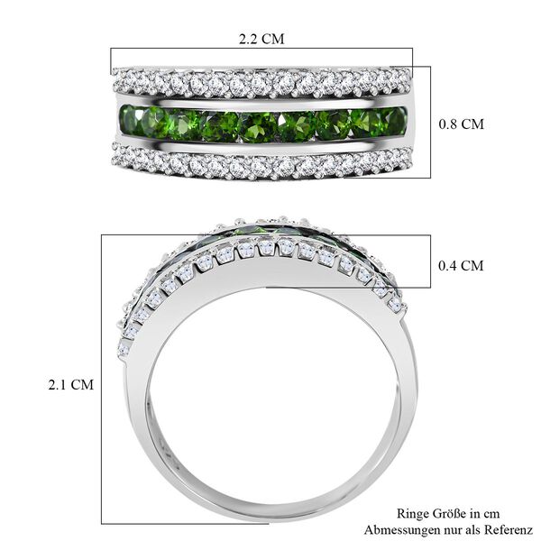 AAA Natürlicher Chromdiopsid, Weißer Zirkon Ring, 925 Silber rhodiniert, (Größe 17.00) ca. 1.69 ct image number 4