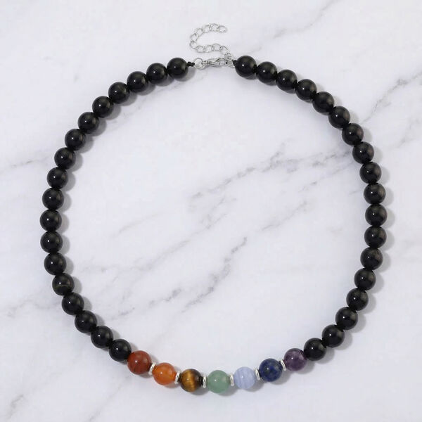 Shungit, Mehrfarbig Edelsteine Halskette ca. 45 cm ca. 300,00 ct. image number 2