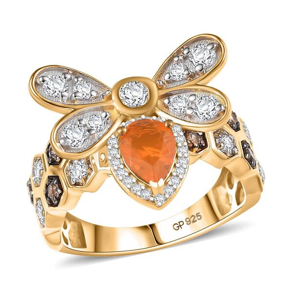 Giuseppe Perez AA Feueropal, Weißer Zirkon Ring 925 Silber 750 Gelbgold Vermeil (Größe 18.00) ca. 2.45 ct image number 0