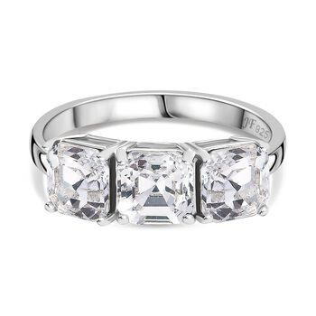 J Francis gefertigt mit SWAROVSKI - ASSCHER SCHLIFF Wei&szlig;er Kristall Ring 925 Silber rhodiniert (Gr&ouml;&szlig;e 17.00)