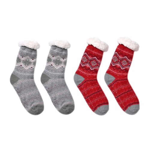 2er Set kuschelige Sherpa Socken, Wintermotiv image number 0