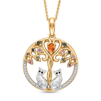 D'Joy Mehrfarbig Saphir Schmuckset ca. 50 cm 925 Silber Rhodiniert, 925 Silber Rhodiniert und 750 Gelbgold Vermeil ca. 0,72 ct.