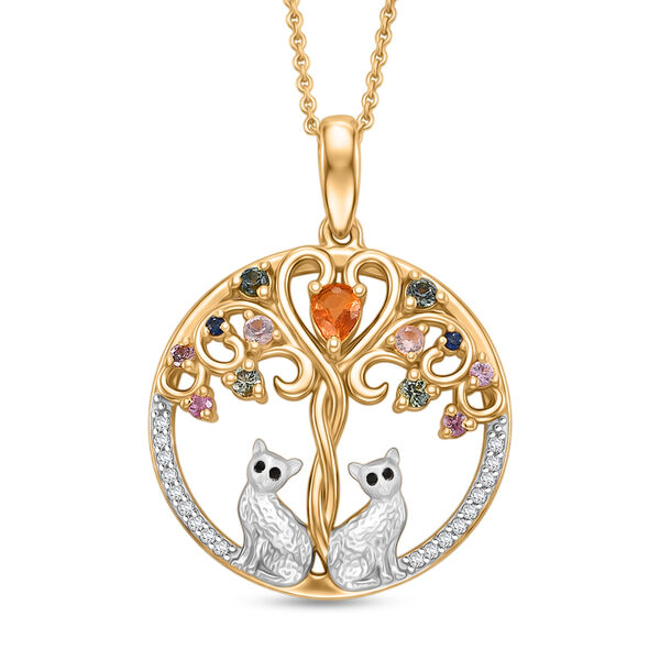 D'Joy Mehrfarbig Saphir Schmuckset ca. 50 cm 925 Silber Rhodiniert, 925 Silber Rhodiniert und 750 Gelbgold Vermeil ca. 0,72 ct.