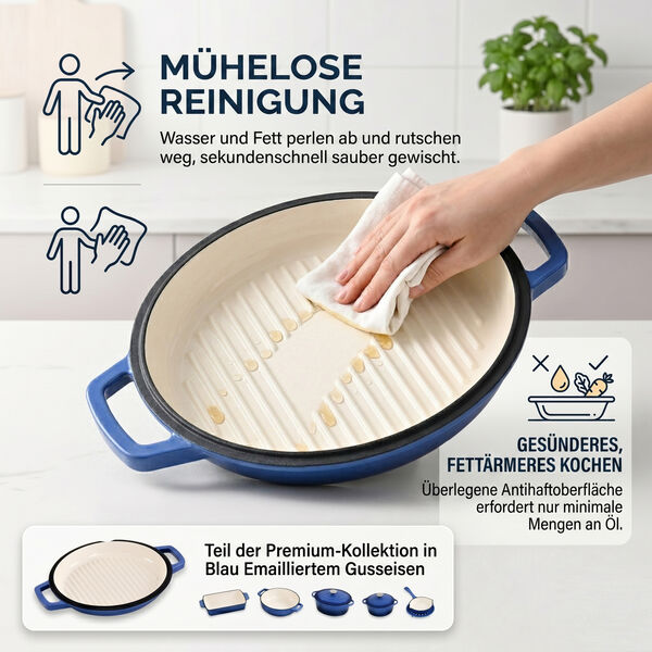 "20cm  Cast Iron Pot                     28x22 Oval Cast Iron Pot            26cm Dual Cast Iron Pot  30x21cm Cast Iron Roaster                                  16cm Cast Iron Fry Pan                      Trivet Color: Blue Material:cast iron" image number 7