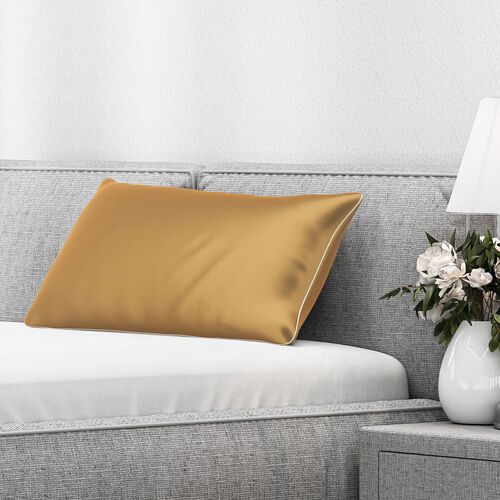 Serenity Night - Premium Collection - 1 Kissen mit 1 Kissenbezug aus 100% Maulbeerseide, mit Paspelierung, Perlmuttknöpfen und Federfüllung, 40 x 80 cm, Perlmutt