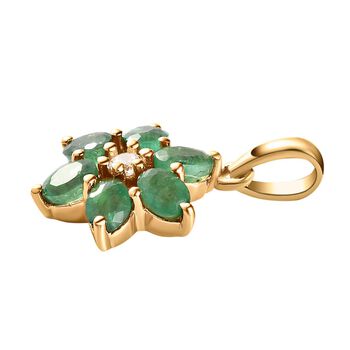 Kagem sambischer Smaragd und Zirkon floraler Anh&auml;nger, 925 Silber vergoldet, 1,10 ct.