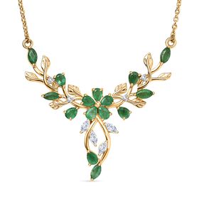 Kagem Sambischer Smaragd Halskette ca. 45 cm 925 Silber 750 Gelbgold Vermeil ca. 2,37 ct.