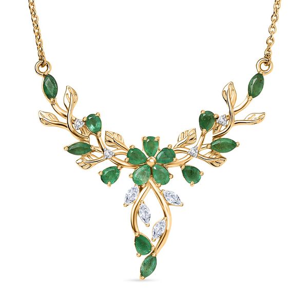 Kagem sambische Smaragd und Moissanit Halskette, 45 cm - 2,37 ct.