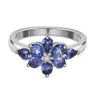 AAA Tansanit, weißer Zirkon Ring, 925 Silber platiniert (Größe 21.00) ca. 1.39 ct