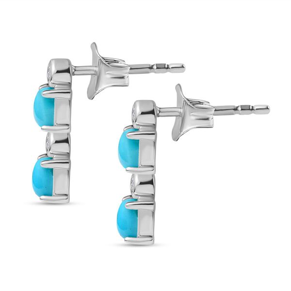 AA Sleeping Beauty T&uuml;rkis, Wei&szlig;er Zirkon Ohrringe 925 Silber platiniert ca. 0,72 ct. image number 4