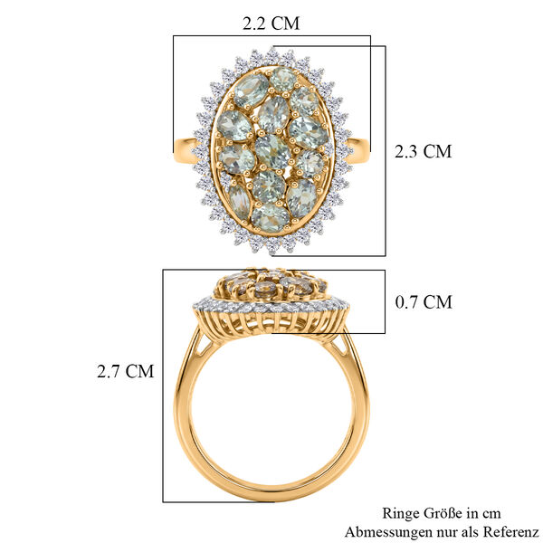 D'Joy Gr&uuml;ner Tansanit, Wei&szlig;er Zirkon Ring 925 Silber 750 Gelbgold vermeil (Gr&ouml;&szlig;e 20.00) ca. 2.83 ct image number 7