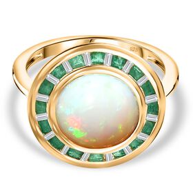 AA Natürlicher, äthiopischer Welo Opal, Smaragd Ring 925 Silber 750 Gelbgold Vermeil (Größe 17.00) ca. 3,25 ct