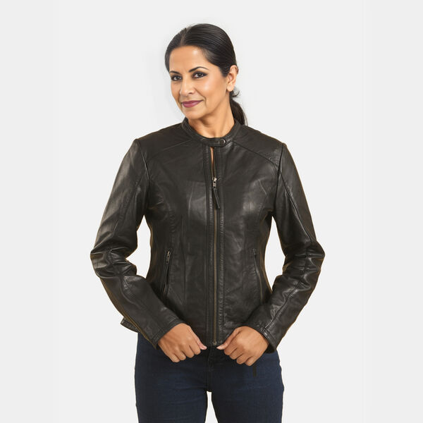 LA MAREY: Motorradjacke aus 100% Lammleder, fallendes Revers, Schwarz  image number 0