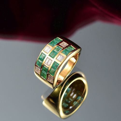D Joy Socoto Smaragd, Moissanit Ring 925 Silber 750 Gelbgold Vermeil (Größe 17.00) (10-15 Werktage Lieferzeit) ca. 2.71 ct image number 1
