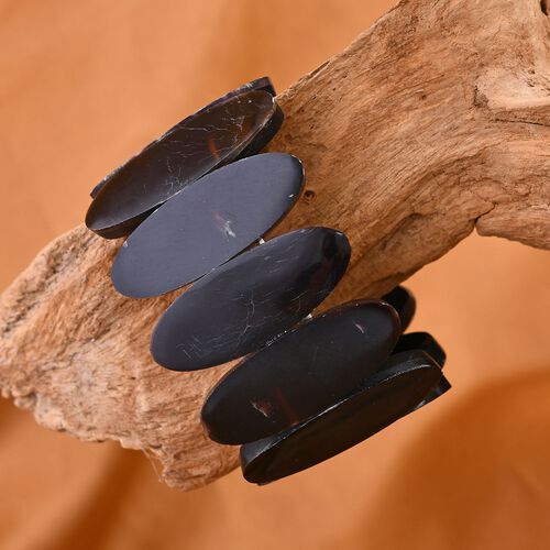 Schwarze Muschelkernperle Armband Flexibel image number 1