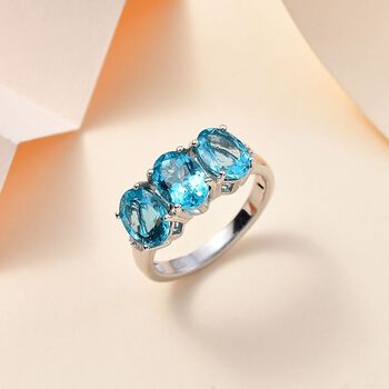 AA Paraiba-Apatit, Wei&szlig;er Diamant Ring, 925 Silber rhodiniert (Gr&ouml;&szlig;e 19.00) ca. 3.76 ct