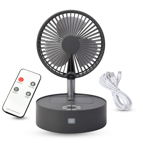 Kabelloser, faltbarer Ventilator mit integriertem Luftbefeuchter, USB-Anschluss, Dunkelgrau image number 0