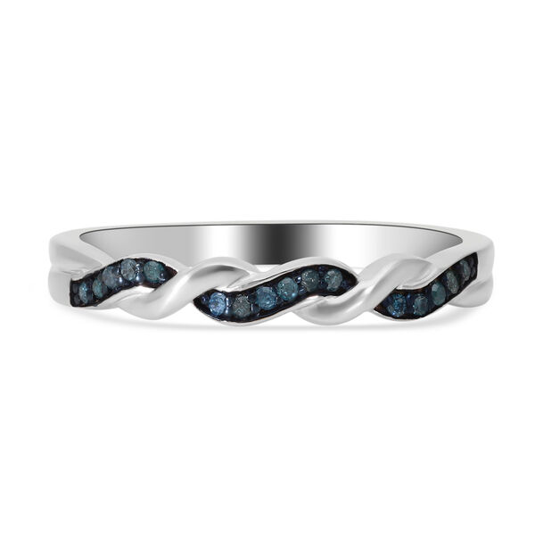 Blauer Diamant Ring 925 Silber platiniert  ca. 0,10 ct