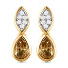 AA Nat&uuml;rliche, goldene Tansanit und wei&szlig;e Zirkon-Ohrringe, 925 Silber Gelbgold Vermeil ca. 0.65 ct