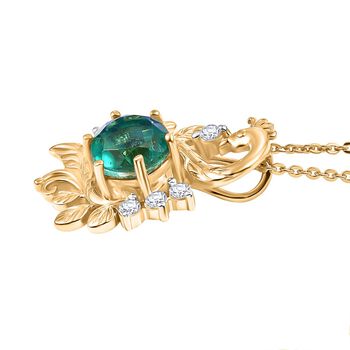 D'Joy Pfau Quarz Triplette, Wei&szlig;er Zirkon Schmuckset ca. 50 cm 925 Silber 750 Gelb Vergoldet ca. 1.79 ct