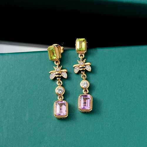 Giuseppe Perez Rose De France Amethyst, Peridot Ohrringe 925 Silber 750 Gelbgold Vermeil ca. 3.52 ct image number 1
