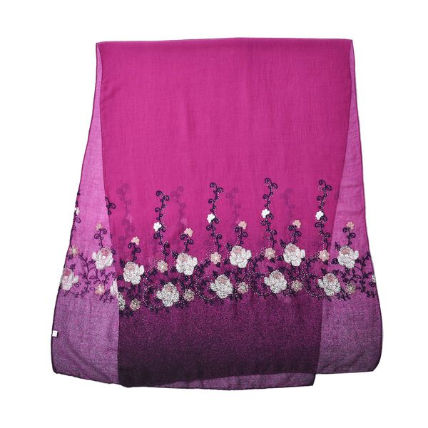 Bestickter Schal mit Stra&szlig;steinchen; florale Stickerei, 68x180cm, rosa image number 2