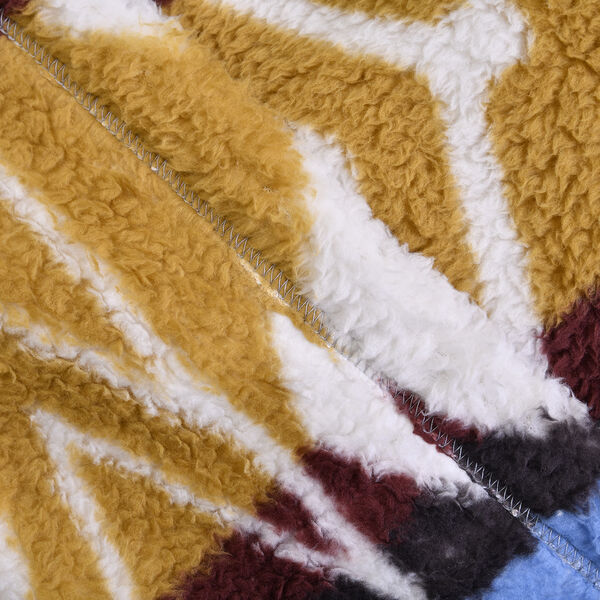 Wolkenweicher Sherpa-Hoodie mit Aztekenmuster, Blau-Grau-Senfgelb, Einheitsgröße  image number 6