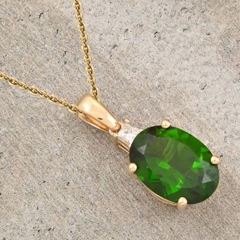 AAA Nat&uuml;rlicher Chromdiopsid, Wei&szlig;er Diamant Anh&auml;nger mit kette ca. 45 cm, AGI zertifiziert und gepr&uuml;ft, 417 Gelb Gold ca. 2.65 ct