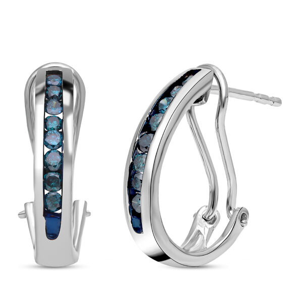 Blaue Diamant Creolen, 925 Silber platiniert ca. 0.50 ct image number 4