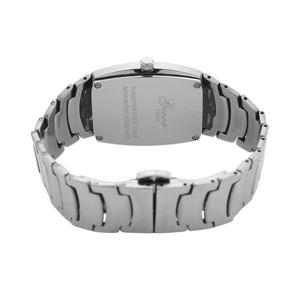 GENOA - Wei&szlig;er Kristall Armbanduhr mit Datumsanzeige, Wolframstahlgeh&auml;use, Reiner Edeslstahl, Silber image number 6