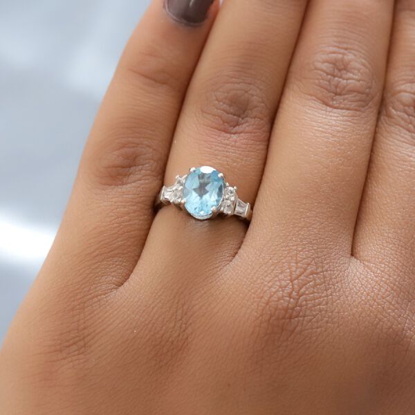 Blautopas Ring 925 Silber Platin-Überzug image number 3