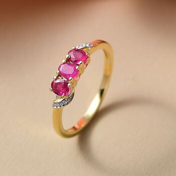 AA Afrikanischer Rubin (Fissure gef&uuml;llt) Ring 925 Silber 750 Gelb Vergoldet (Gr&ouml;&szlig;e 19.00) ca. 0,76 ct