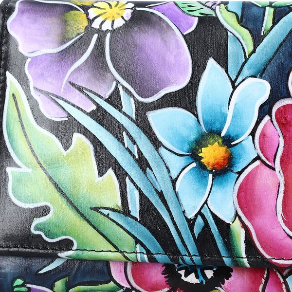 SUKRITI - handbemalte Echtleder Brieftasche, schwarz und mehrfarbig image number 7