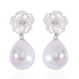 Weiße Muschelkernperle, Weißes Perlmutt Ohrringe 925 Silber rhodiniert