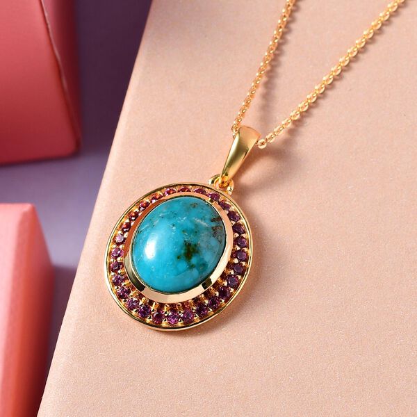 Sierra Nevada T&uuml;rkis und Rhodolith Granat Anh&auml;nger mit 50cm Kette - 5,02 ct. image number 3