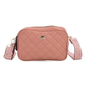 Crossbody-Tasche in Stepp-Optik mit abnehmbarem ethnischem Gurt, 21x13x7,5cm, Rosa
