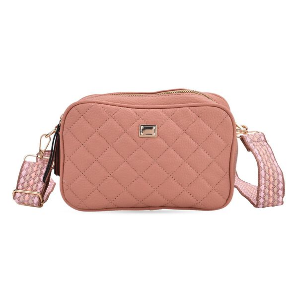 Crossbody-Tasche in Stepp-Optik mit abnehmbarem ethnischem Gurt, 21x13x7,5cm, Rosa