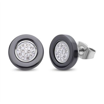 Kristall Ohrringe, Edelstahl und Schwarz Keramik