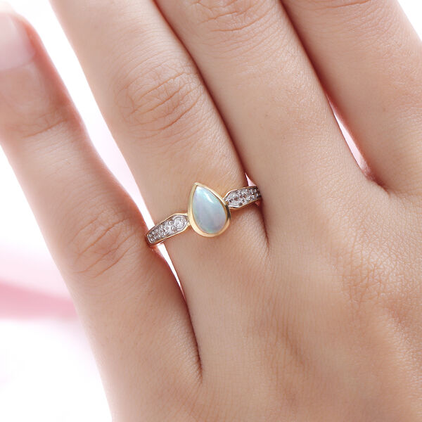 Nat&uuml;rlicher, &auml;thiopischer Opal und wei&szlig;er Zirkon-Ring, 925 Silber vergoldet  ca. 0,80 ct image number 3