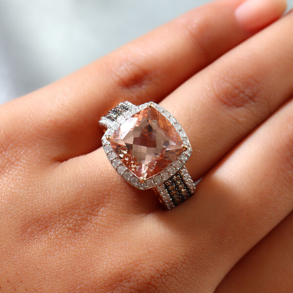 AAA Marropino Morganit und nat&uuml;rlicher Champagner Diamant-Ring, 585 Ros&eacute;gold  ca. 8,31 ct image number 3