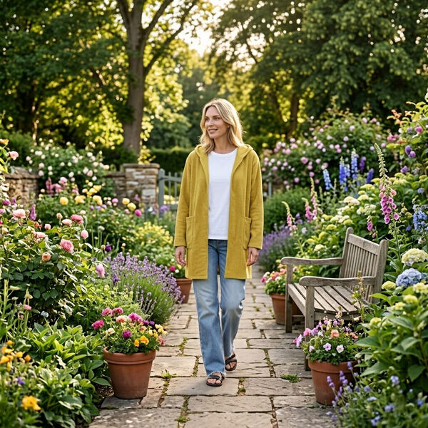 LA MAREY Langer Cardigan mit Kapuze und Taschen, 83cm, Gelb image number 2