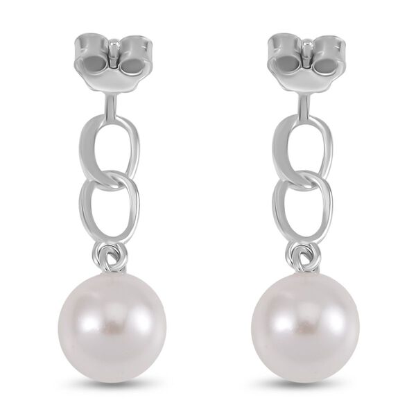 Weiße Muschelkernperle und Zirkonia-Ohrringe image number 4