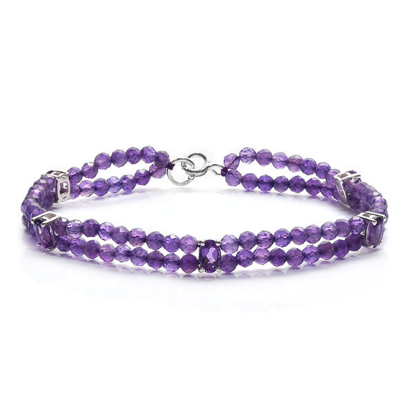 Afrikanisches Amethyst Perlen-Armband, 19 cm, 925 Silber, 26,74 ct.