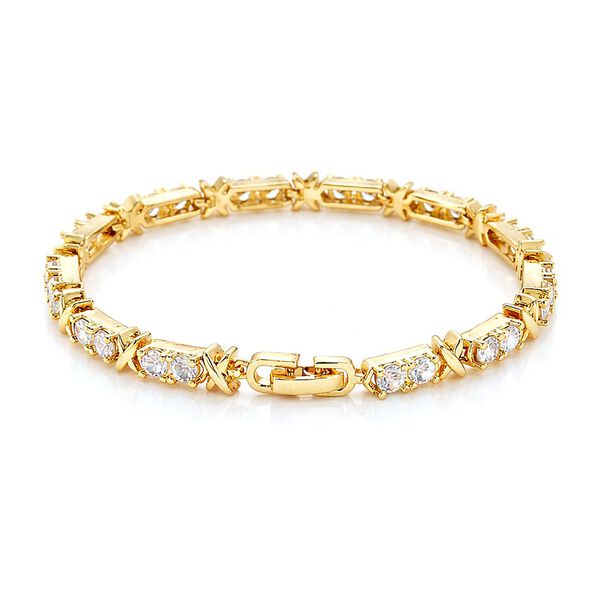 Designer Inspiriert - Wei&szlig;er Zirkonia Armband ca. 19 cm Nickelfreies Messing, goldfarben image number 3